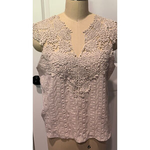 Women's Unbranded Beige Crochet Lace sleeveless v-neck Top M